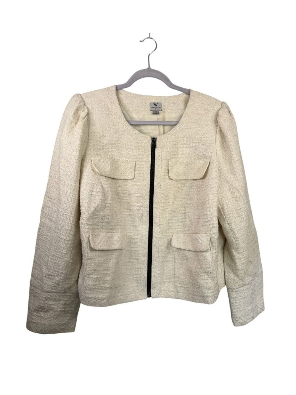 Worthington Woman 1X Textured Ivory Jacket With Front Pockets & Zipper Closure